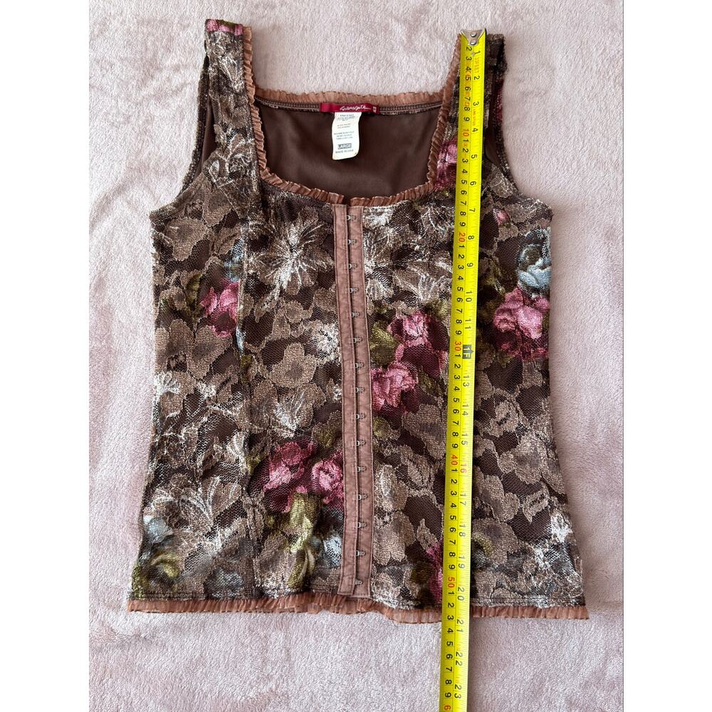 Vintage Silvergate Floral Lace Corset Tank Top Brown Rose Print Y2K Size Large - Picture 2 of 5